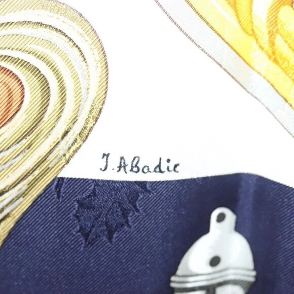 HERMES Carre 90 Scarf ""Plumes et Grelots"" Silk Navy - Picture 11 of 14